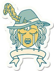 crying orc bard character with banner sticker