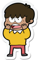 sticker of a worried cartoon boy