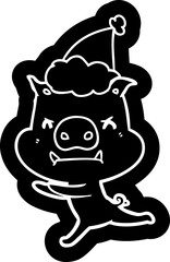 angry cartoon icon of a pig wearing santa hat