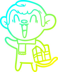cold gradient line drawing cartoon laughing monkey
