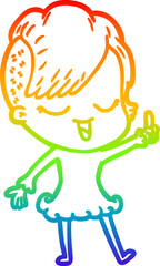rainbow gradient line drawing happy cartoon girl