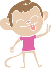 Obraz premium funny flat color style cartoon monkey making peace sign