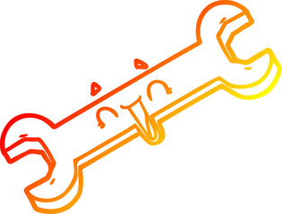 warm gradient line drawing cartoon laughing spanner