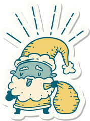 sticker of tattoo style santa claus christmas character with sack