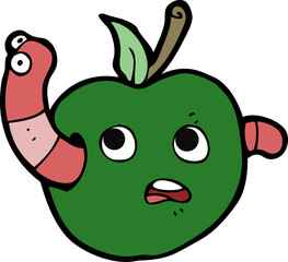 cartooon worm in apple