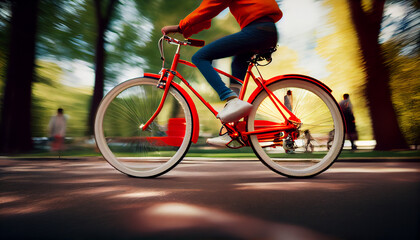 Fototapeta premium Rasante Fortbewegung: Fahrradfahrer in Aktion - Generative Ai 
