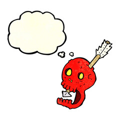 funny cartoon skull and arrow with thought bubble