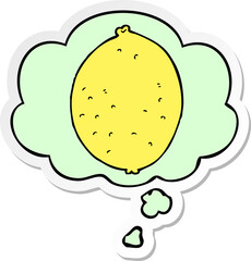 cartoon lemon and thought bubble as a printed sticker