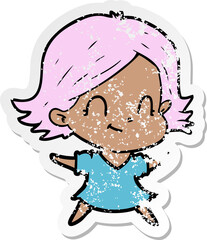 distressed sticker of a cartoon friendly girl