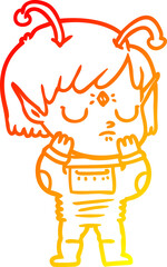warm gradient line drawing cartoon alien girl