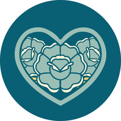 tattoo style icon of a heart and flowers