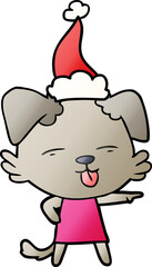 Obraz premium gradient cartoon of a dog sticking out tongue wearing santa hat