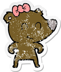 distressed sticker of a female bear cartoon