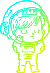cold gradient line drawing cartoon astronaut woman