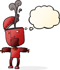 funny cartoon robot with open head with thought bubble