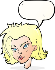 cartoon female face with speech bubble