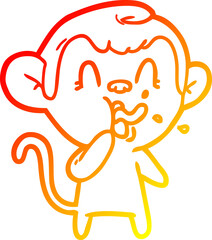 warm gradient line drawing crazy cartoon monkey