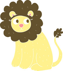flat color illustration of a cartoon cute lion