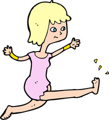 cartoon happy woman kicking