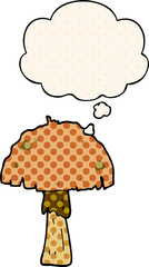cartoon mushroom and thought bubble in comic book style