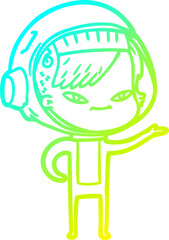 cold gradient line drawing cartoon astronaut woman
