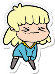 sticker of a cartoon angry girl