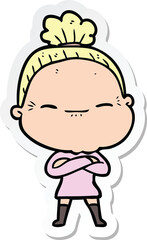 sticker of a cartoon peaceful old woman