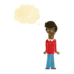 Obraz na płótnie Canvas cartoon bored man shrugging shoulders with thought bubble