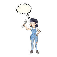 thought bubble textured cartoon female plumber