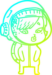 cold gradient line drawing cartoon astronaut woman