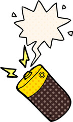 cartoon battery and speech bubble in comic book style