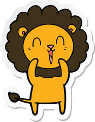 sticker of a laughing lion cartoon