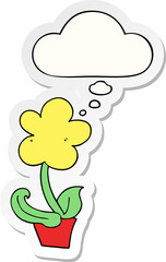 cute cartoon flower and thought bubble as a printed sticker