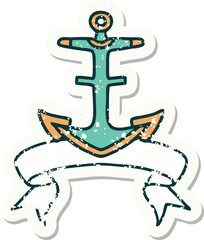 grunge sticker with banner of an anchor