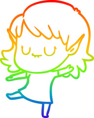 rainbow gradient line drawing happy cartoon elf girl