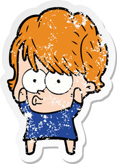 distressed sticker of a cartoon woman