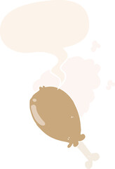 cartoon chicken leg and speech bubble in retro style