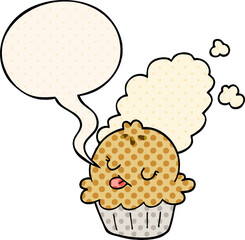 cute cartoon pie and speech bubble in comic book style