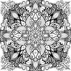 Flower Coloring Book, Black White Line Mandala, Coloring Flower, Abstract Generative AI Illustration