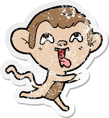 distressed sticker of a crazy cartoon monkey running