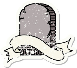grunge sticker with banner of a grave stone