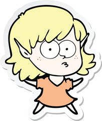 sticker of a cartoon elf girl staring