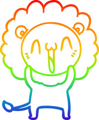 rainbow gradient line drawing happy cartoon lion