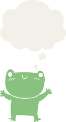 cartoon frog and thought bubble in retro style