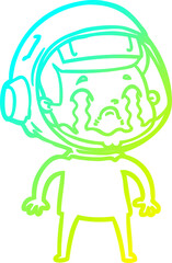 cold gradient line drawing cartoon crying astronaut