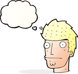 cartoon nervous man with thought bubble