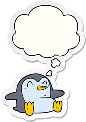 cartoon penguin and thought bubble as a printed sticker
