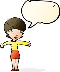 cartoon woman giving thumbs up symbol with speech bubble