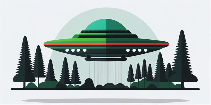 Ufo &uuml;ber B&auml;ume als Icon cartoon, ai generativ