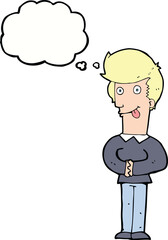 cartoon man sticking out tongue with thought bubble